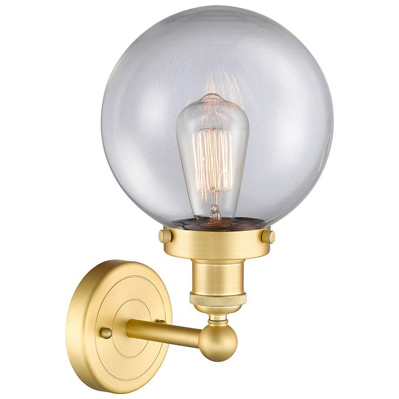 Image 2 Large Beacon 10"High Satin Gold Sconce With Clear Shade more views