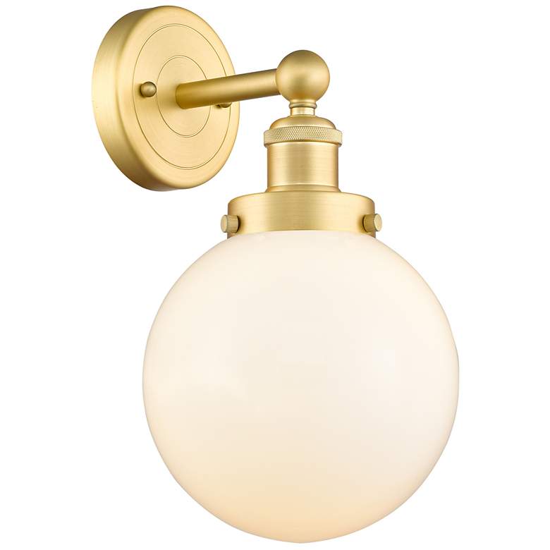 Image 1 Large Beacon 10"High Satin Gold Sconce With Matte White Shade