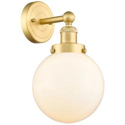 Large Beacon 10&quot;High Satin Gold Sconce With Matte White Shade