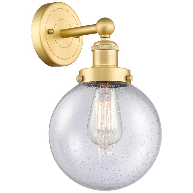 Image 1 Large Beacon 10"High Satin Gold Sconce With Seedy Shade