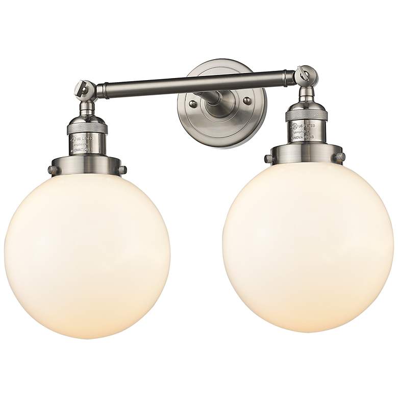 Image 1 Large Beacon 19" 2-Light Brushed Satin Nickel Bath Light w/ White Shad