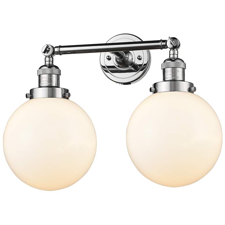 Image 1 Large Beacon 19" 2-Light Polished Chrome Bath Light w/ Matte White Sha