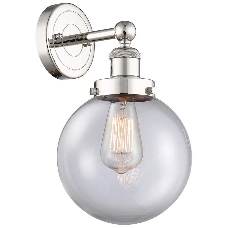 Image 1 Large Beacon 2.25" High Polished Nickel Sconce With Clear Shade