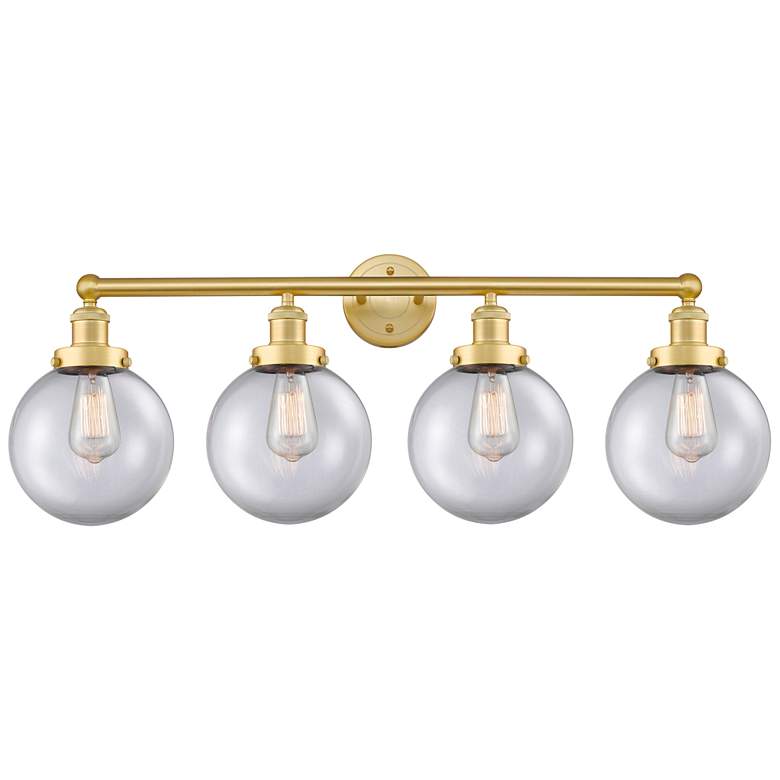 Image 1 Large Beacon 33.5" Wide 4 Light Satin Gold Bath Vanity Light w/ Clear