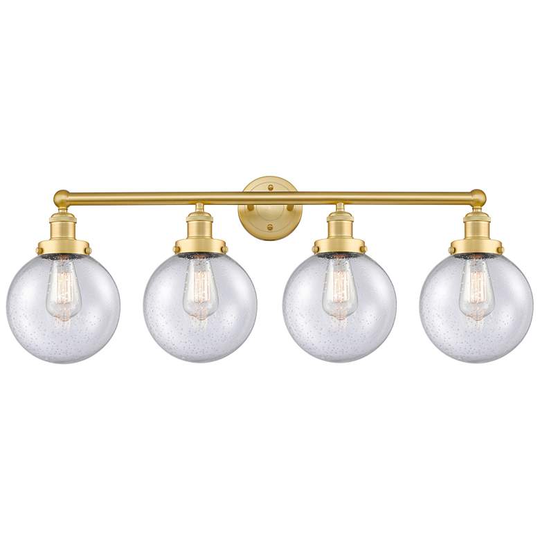 Image 1 Large Beacon 33.5" Wide 4 Light Satin Gold Bath Vanity Light w/ Seedy