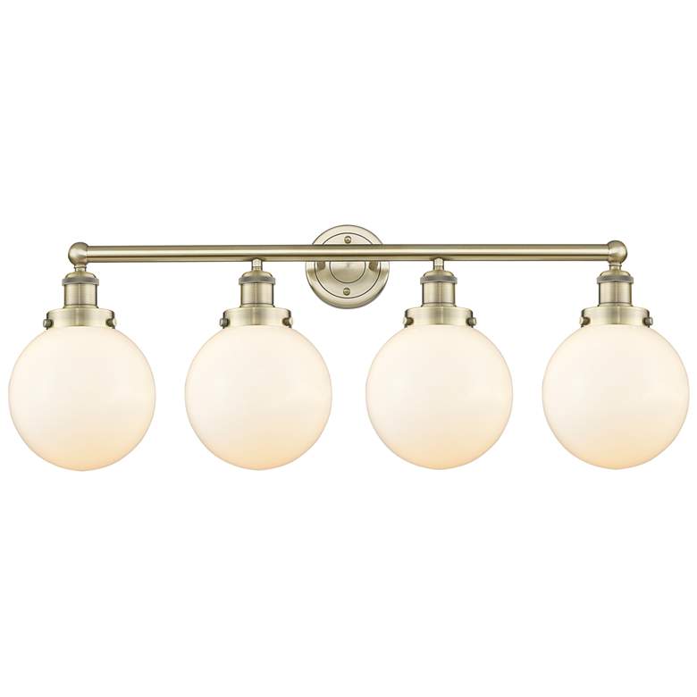 Image 1 Large Beacon 33.5"W 4 Light Antique Brass Bath Light With White Shade