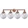 Large Beacon 33.5"W 4 Light Antique Copper Bath Light With Clear Shade