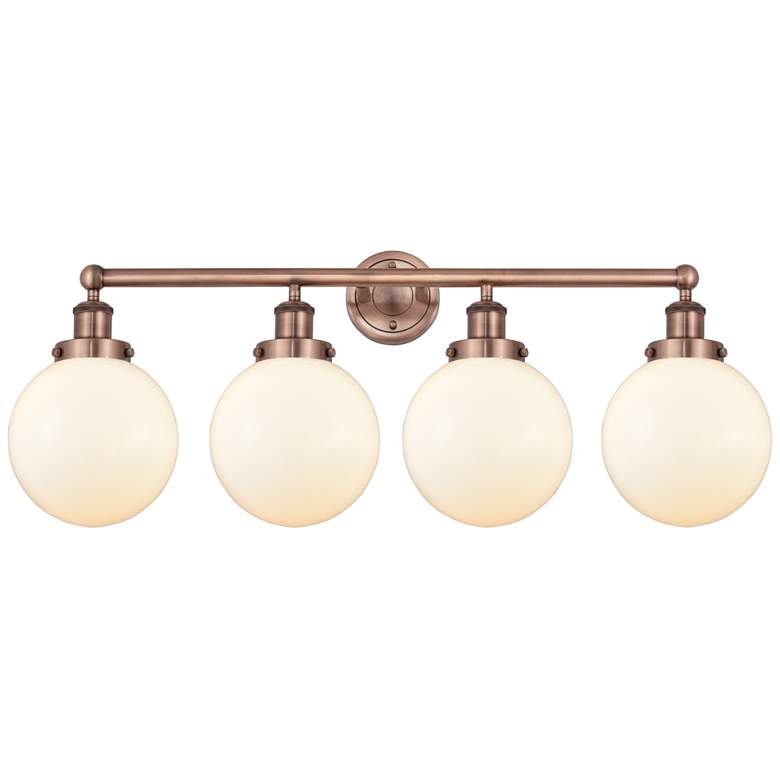 Image 1 Large Beacon 33.5"W 4 Light Antique Copper Bath Light With White Shade