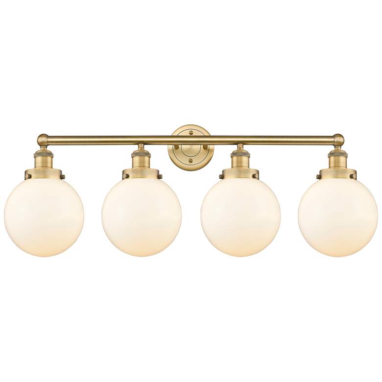Image 1 Large Beacon 33.5"W 4 Light Brushed Brass Bath Light With White Shade