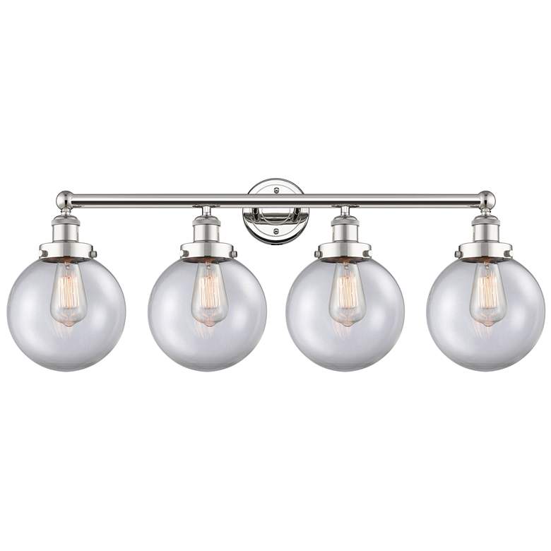 Image 1 Large Beacon 33.5 inchW 4 Light Polished Nickel Bath Light With Clear Shad