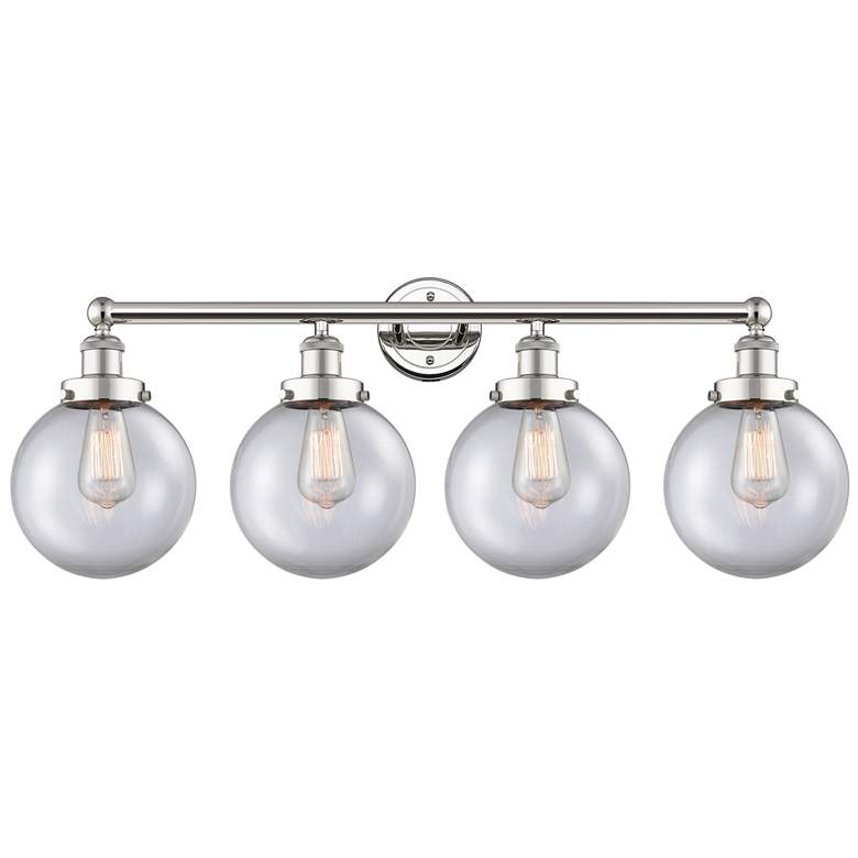 Image 1 Large Beacon 33.5"W 4 Light Polished Nickel Bath Light With Clear Shad