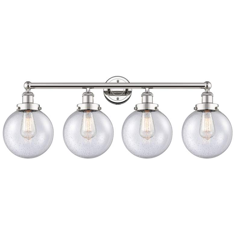 Image 1 Large Beacon 33.5"W 4 Light Polished Nickel Bath Light With Seedy Shad
