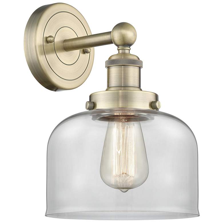 Image 1 Large Bell 10"High Antique Brass Sconce With Clear Shade