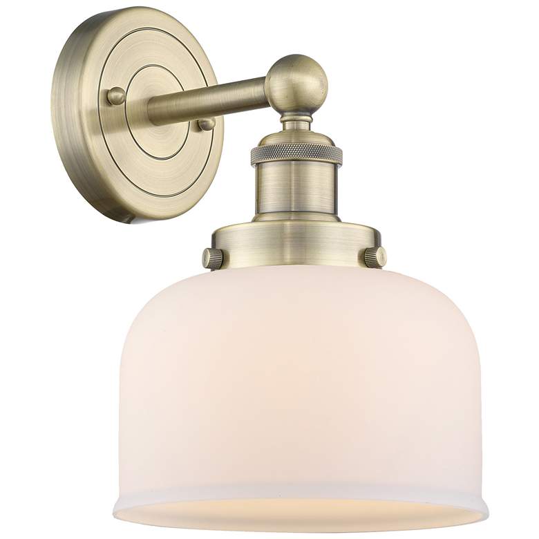 Image 1 Large Bell 10"High Antique Brass Sconce With Matte White Shade