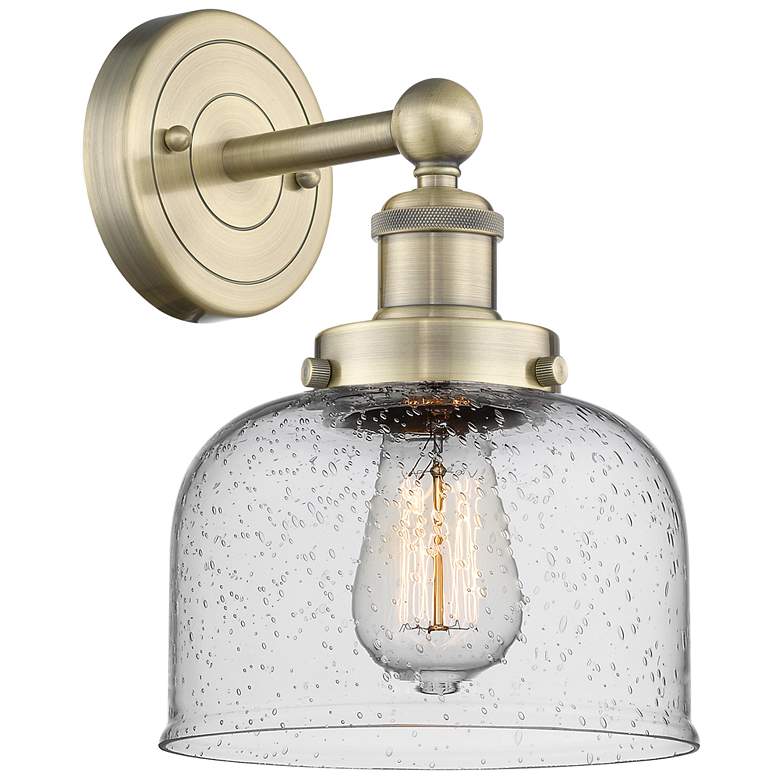 Image 1 Large Bell 10"High Antique Brass Sconce With Seedy Shade