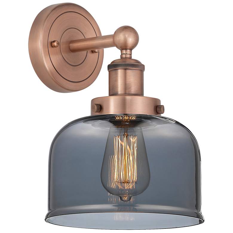 Image 1 Large Bell 10"High Antique Copper Sconce With Plated Smoke Shade