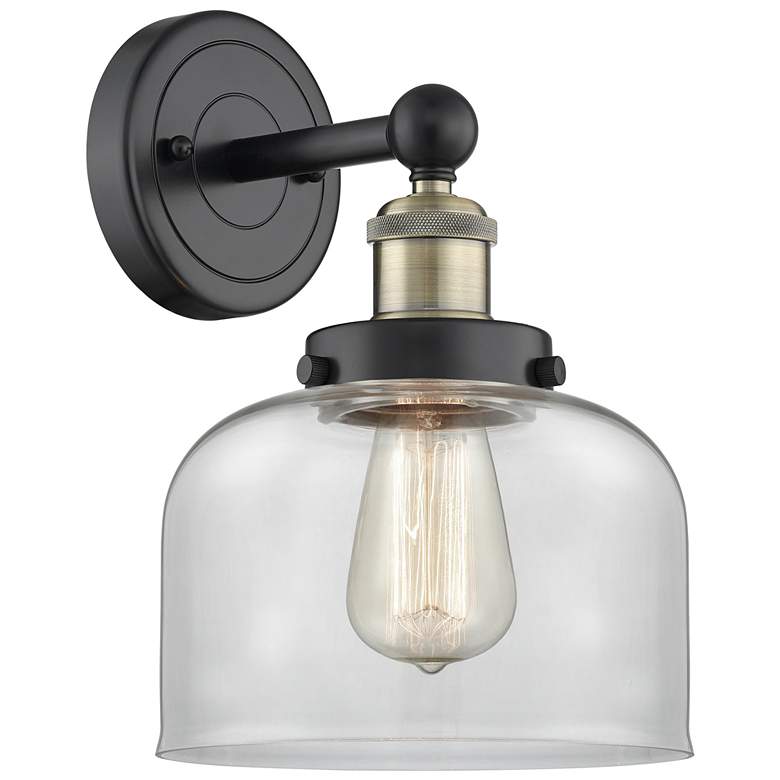 Image 1 Large Bell 10"High Black Antique Brass Sconce With Clear Shade