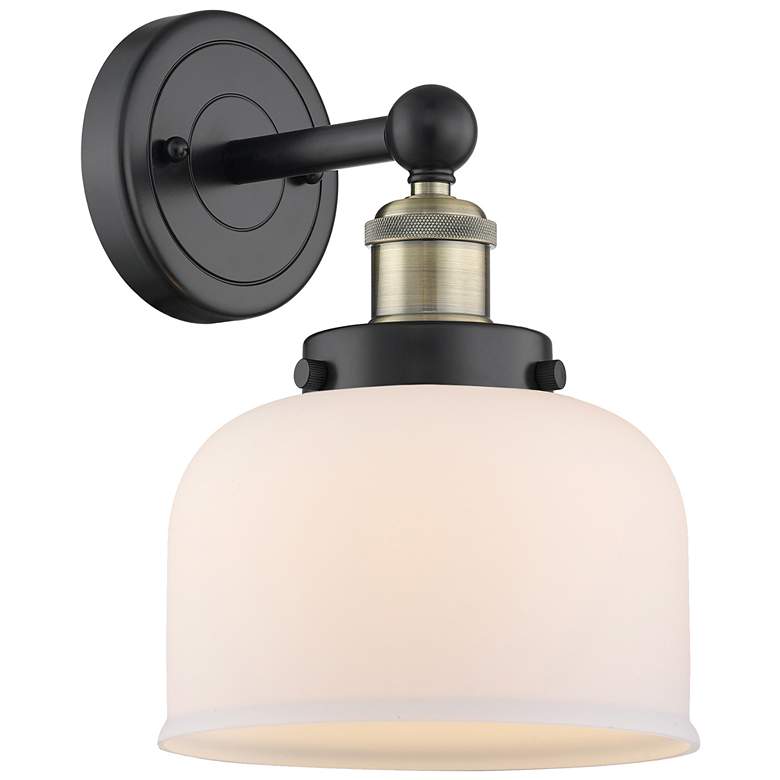 Image 1 Large Bell 10"High Black Antique Brass Sconce With Matte White Shade