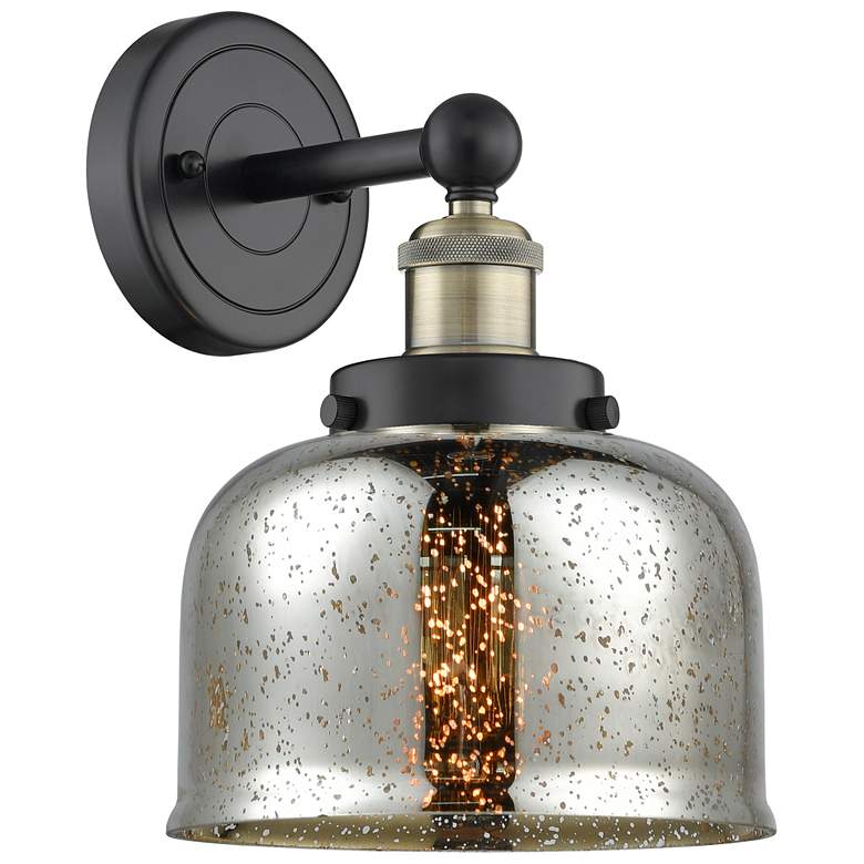 Image 1 Large Bell 10"High Black Antique Brass Sconce With Mercury Shade