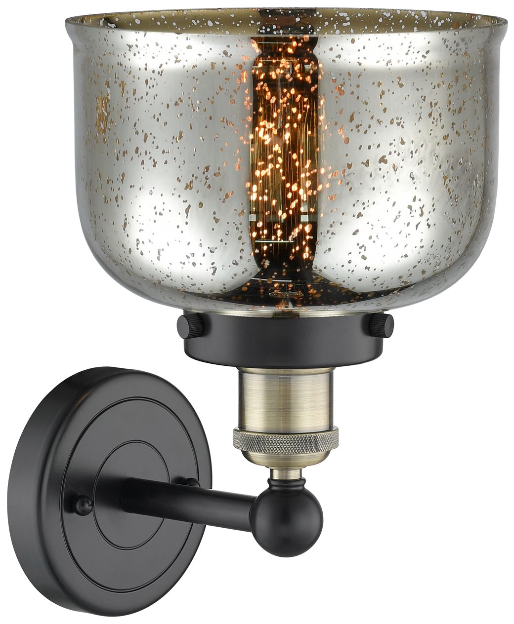 Image 2 Large Bell 10"High Black Antique Brass Sconce With Mercury Shade more views