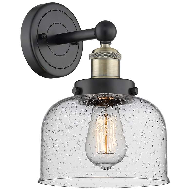 Image 1 Large Bell 10"High Black Antique Brass Sconce With Seedy Shade