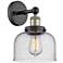 Large Bell 10"High Black Antique Brass Sconce With Seedy Shade