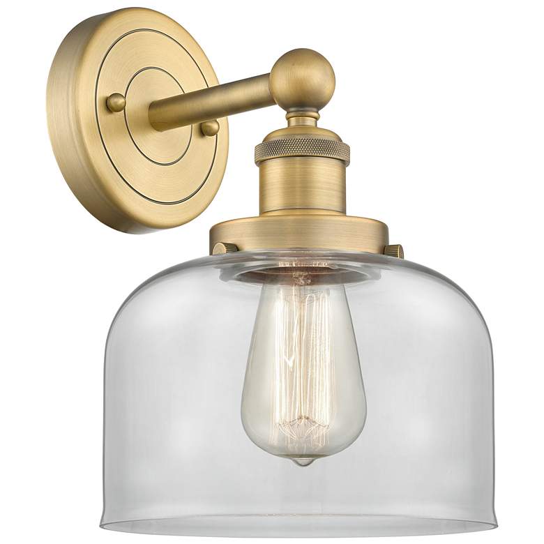 Image 1 Large Bell 10"High Brushed Brass Sconce With Clear Shade