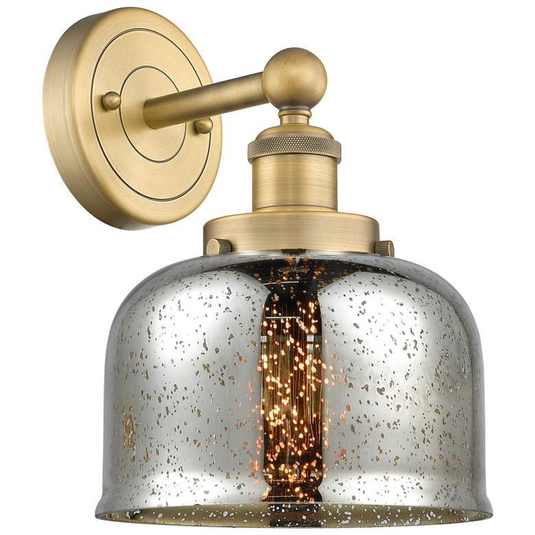 Image 1 Large Bell 10"High Brushed Brass Sconce With Mercury Shade