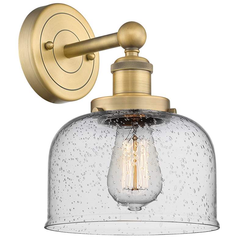 Image 1 Large Bell 10"High Brushed Brass Sconce With Seedy Shade