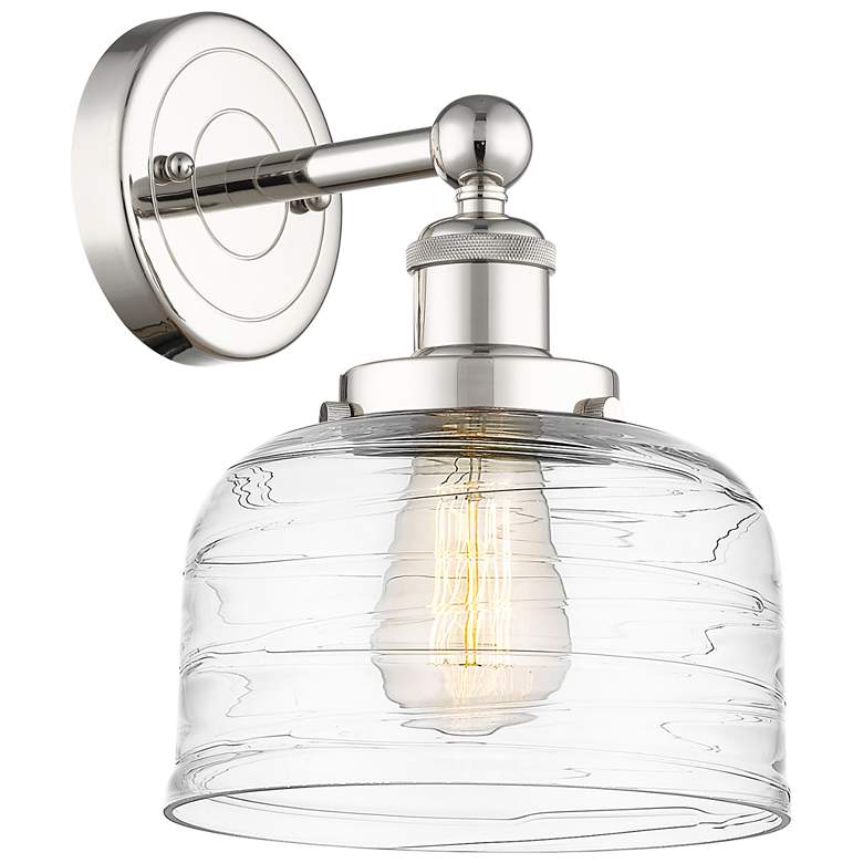Image 1 Large Bell 10"High Polished Nickel Sconce With Clear Deco Swirl Shade