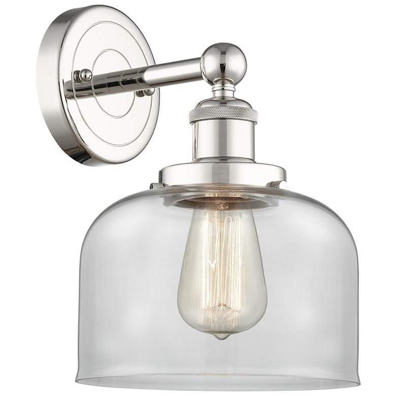 Image 1 Large Bell 10"High Polished Nickel Sconce With Clear Shade