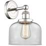 Large Bell 10"High Polished Nickel Sconce With Clear Shade