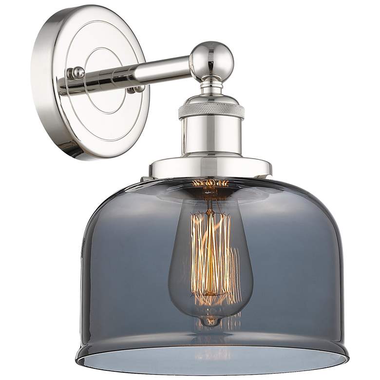 Image 1 Large Bell 10"High Polished Nickel Sconce With Plated Smoke Shade