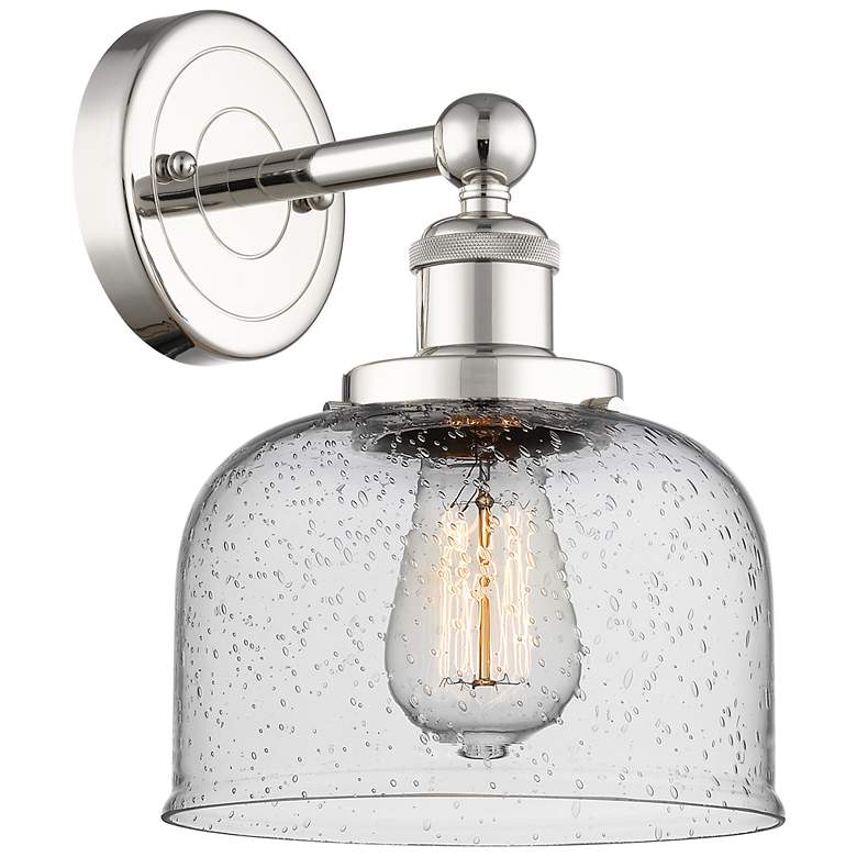 Image 1 Large Bell 10"High Polished Nickel Sconce With Seedy Shade