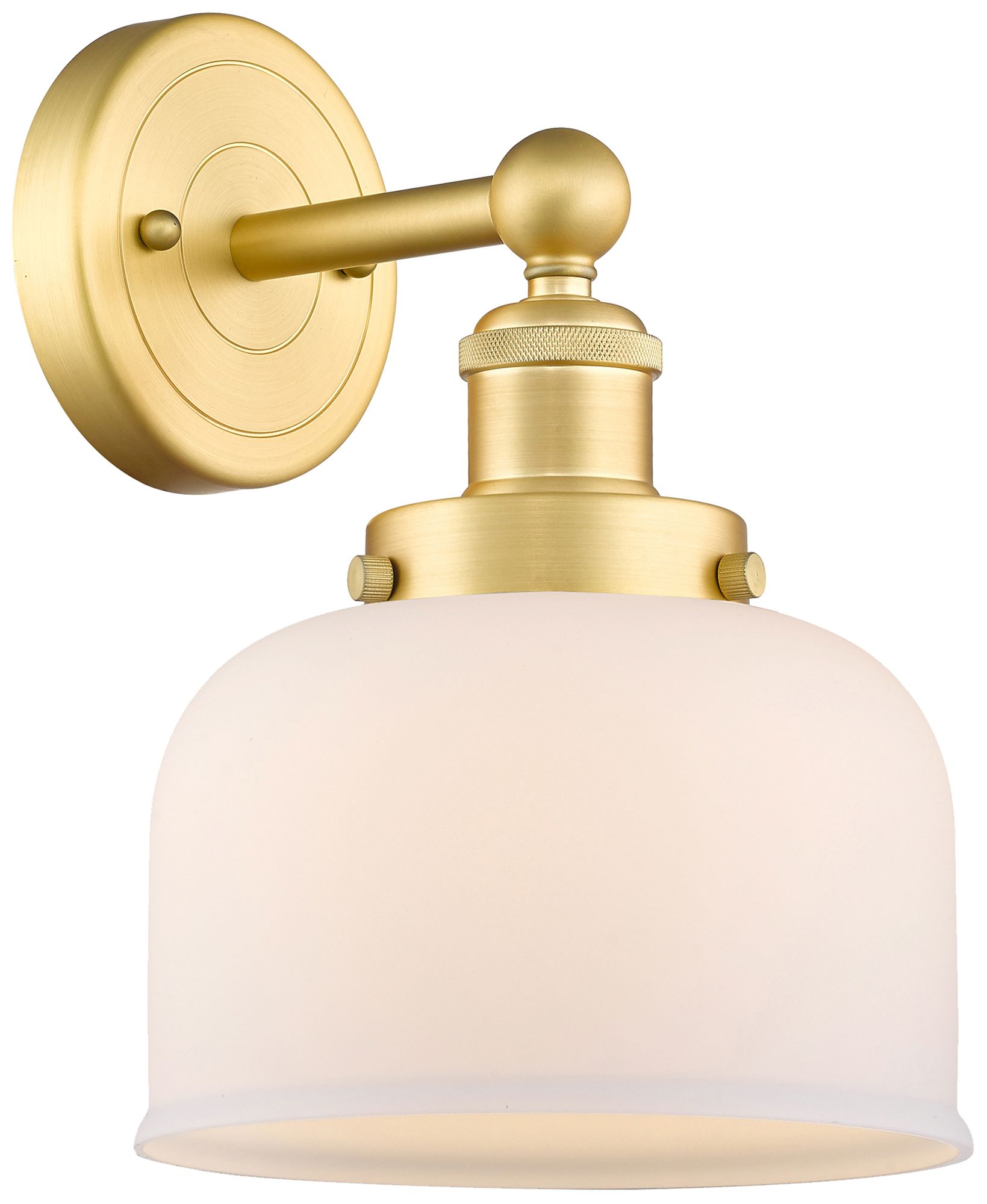 Large Bell 11" High Satin Gold Sconce With Matte White Shade