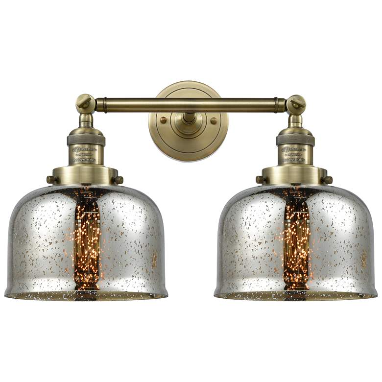 Image 1 Large Bell 18 inch 2-Light Antique Brass Bath Light w/ Mercury Shade