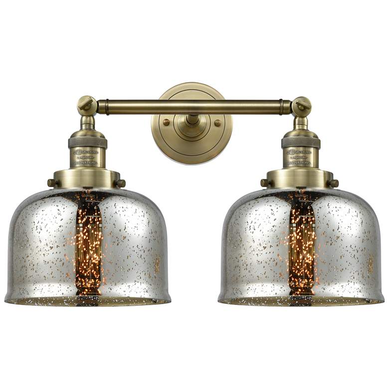 Image 1 Large Bell 18" 2-Light Antique Brass Bath Light w/ Mercury Shade