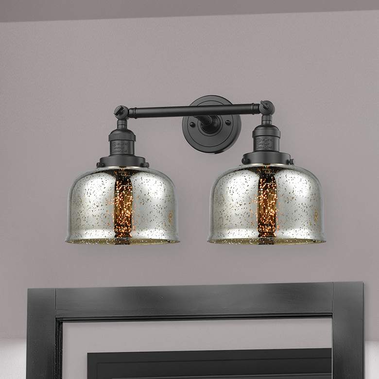 Image 1 Large Bell 18" 2-Light Bronze Tiltable Bath Light w/ Mercury Shade