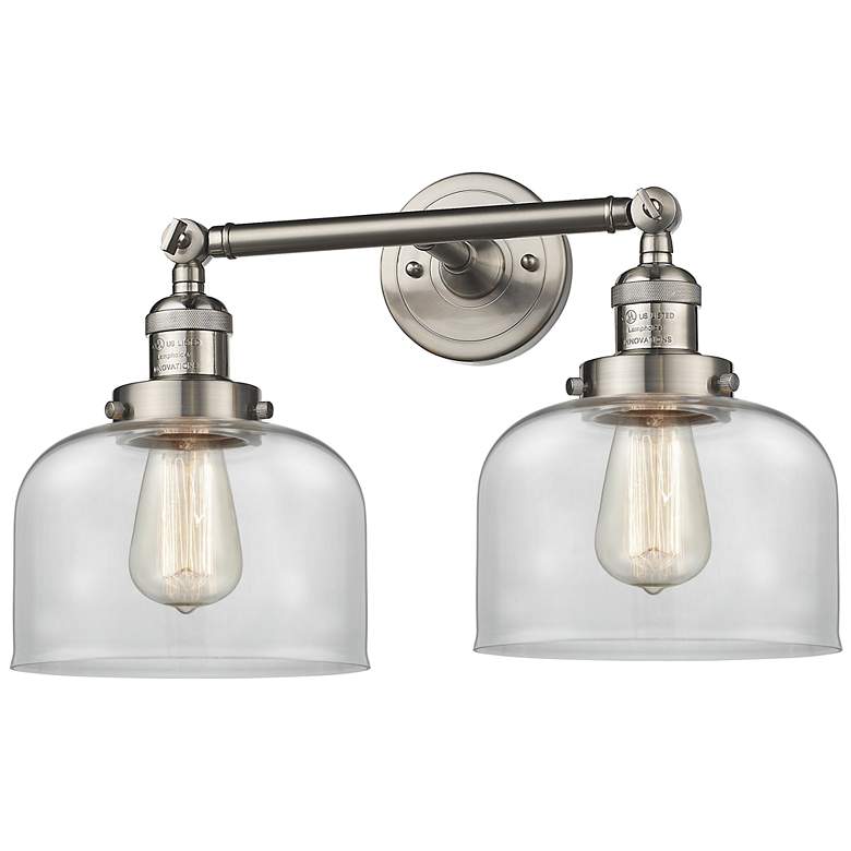 Image 1 Large Bell 19" 2-Light Brushed Satin Nickel Bath Light w/ Clear Shade