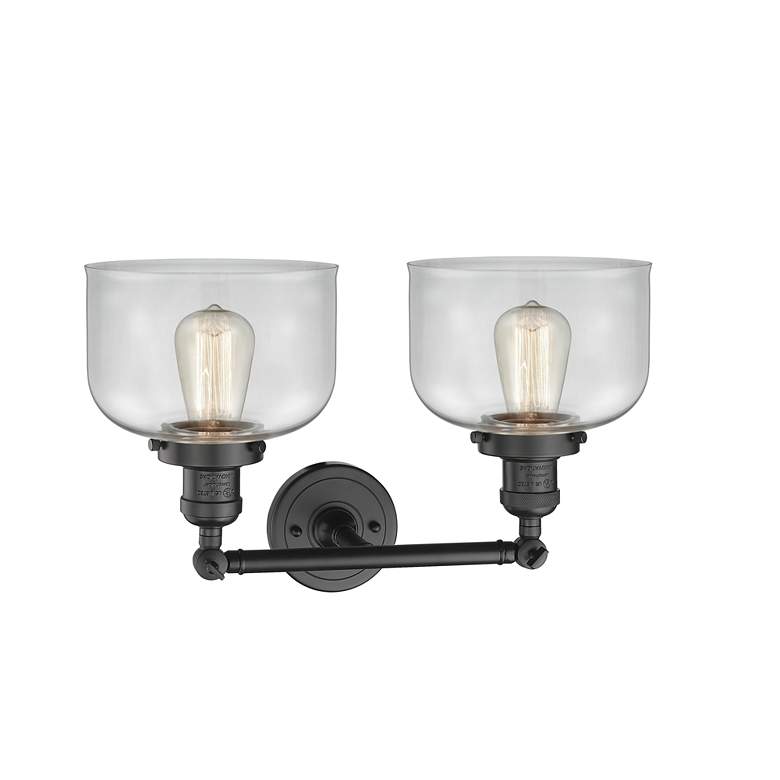 Image 2 Large Bell 19" 2-Light Oil Rubbed Bronze Bath Light w/ Clear Shade more views