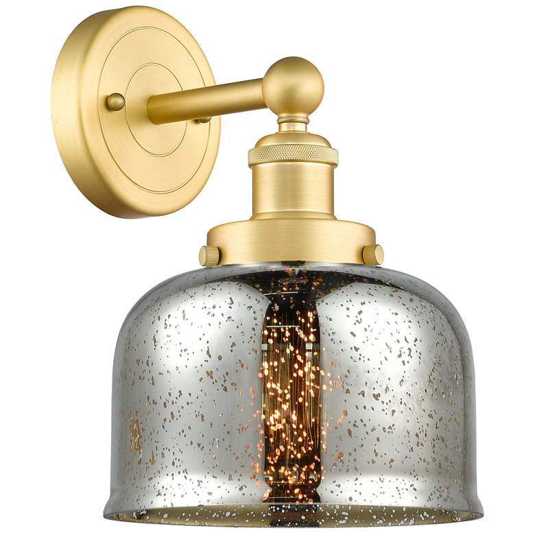 Image 1 Large Bell 2.25" High Satin Gold Sconce w/ Silver Plated Mercury Shade