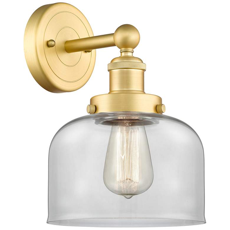 Image 1 Large Bell 2.25" High Satin Gold Sconce With Clear Shade