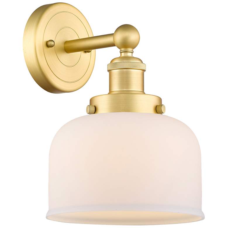 Image 1 Large Bell 2.25" High Satin Gold Sconce With Matte White Shade
