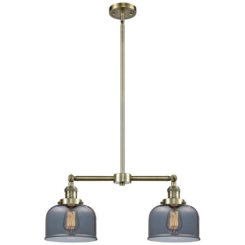 Image 1 Large Bell 21" 2-Light Antique Brass Island Light w/ Plated Smoke Shad