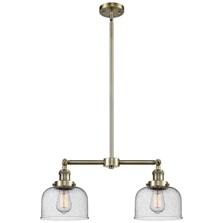 Image 1 Large Bell 21" 2-Light Antique Brass Island Light w/ Seedy Shade