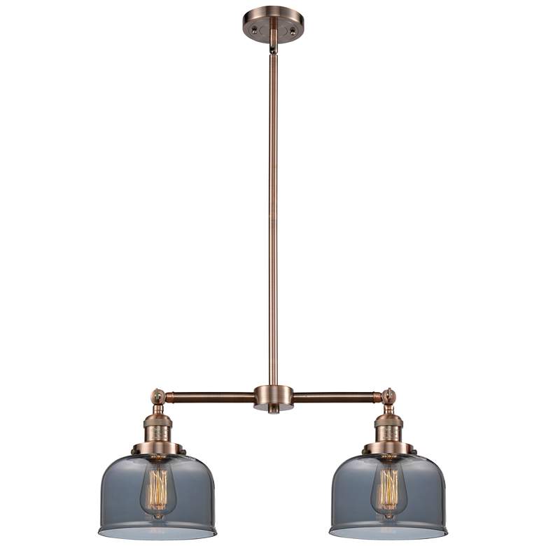 Image 1 Large Bell 21" 2-Light Antique Copper Island Light w/ Plated Smoke Sha