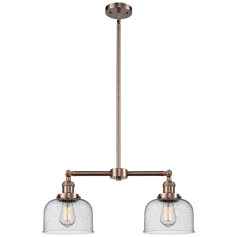 Image 1 Large Bell 21" 2-Light Antique Copper Island Light w/ Seedy Shade