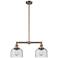 Large Bell 21" 2-Light Antique Copper Island Light w/ Seedy Shade