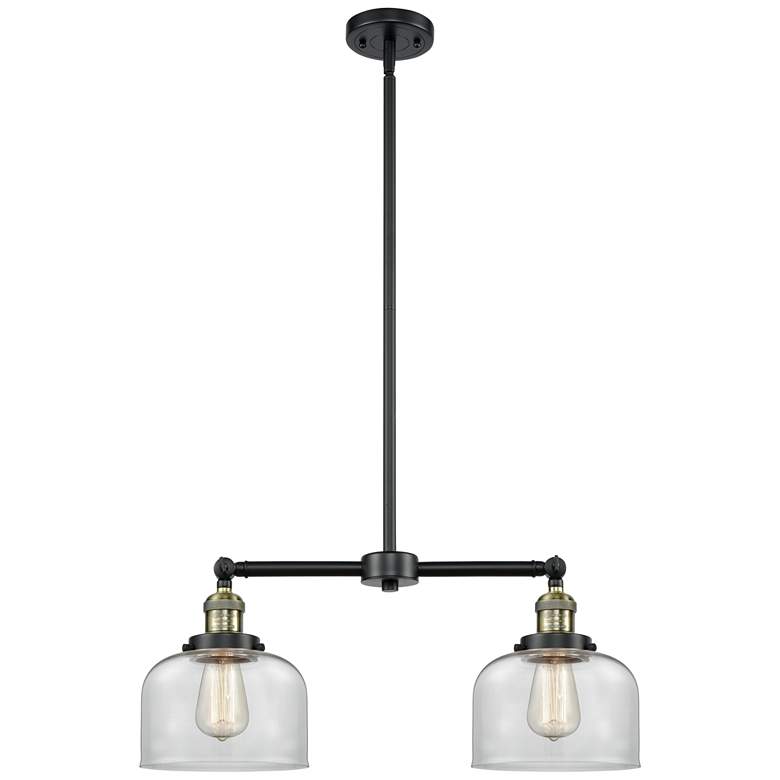 Image 1 Large Bell 21" 2-Light Black Antique Brass Island Light w/ Clear Shade