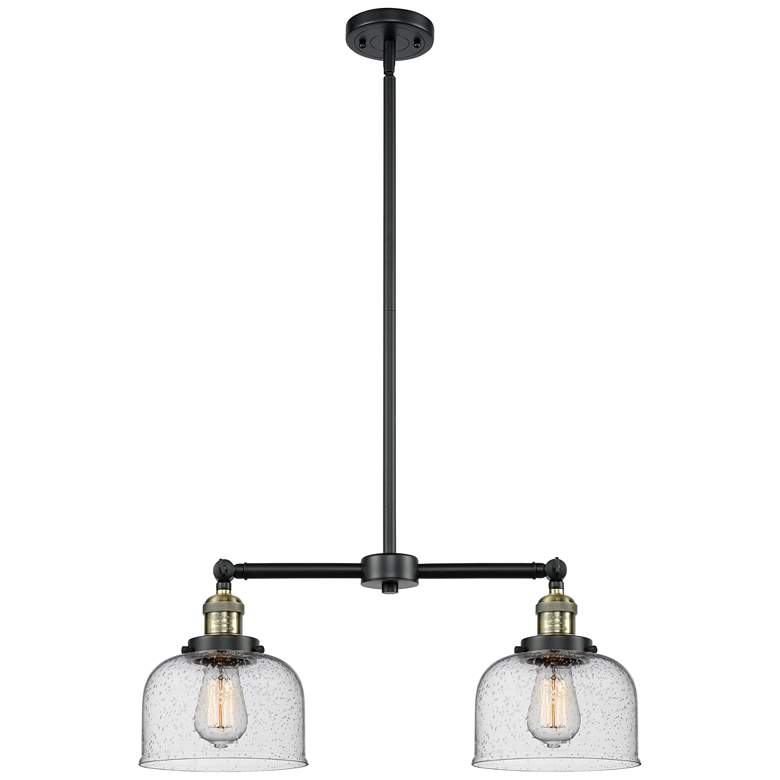 Image 1 Large Bell 21" 2-Light Black Antique Brass Island Light w/ Seedy Shade